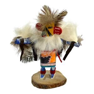 Vintage Hopi Eagle Feather Wings Katsina Kachina Doll Dancer Feathers  Wood Base